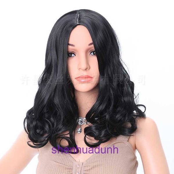 En gros de toutes les perruques pour les femmes outlet Wig Wig Longueur Coiffure bouclée avec de grandes vagues noires fibres synthétiques Rose Net V0D2