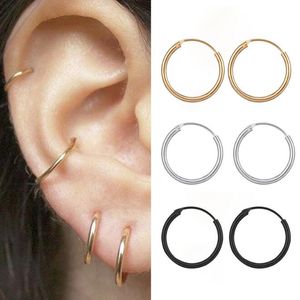 Boucles d'oreilles en alliage lisse pour hommes et femmes, bijoux circulaires creux de 10mm 12mm 15mm de diamètre, couleur or/argent/noir, vente en gros