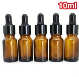 Groothandel Amber 10 ml Glazen druppelaar flessen voor damp ejuice met zwarte rubbe -dop 10 ml e vloeibare fles