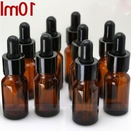 Bouteilles de gouttes en verre Amber 10 ml pour ejuice avec haut en caoutchouc noir 10 ml e bouteille en verre liquide hwdpv