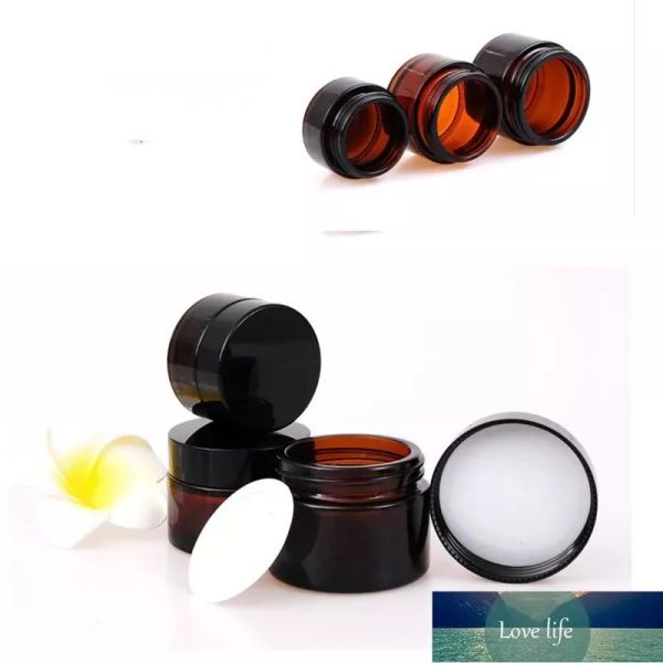 Pots de bouteille de crème en verre ambré en gros Pot rechargeable de récipient d'échantillon cosmétique avec des doublures intérieures et des couvercles noirs