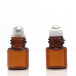 Venta al por mayor de botellas de Perfume de aceite esencial con bola de rodillo ámbar, 1ml, 2ml, rollo de muestra en botellas de vidrio con bola de rodillo para viajes, 100 unids/lote