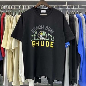 Groothandel Amerikaans Street Fashion merk T-shirt Ligstoel Kokospalm Letter Afdrukken Puur katoen Casual losse heren en dames dezelfde korte mouwen