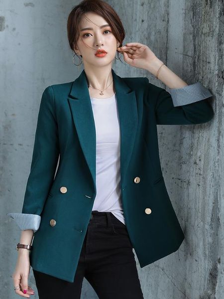 Vente en gros et automne nouvelle interview de femmes haut de gamme vêtements de travail professionnels couleur unie grande taille petit costume longue veste Blazers