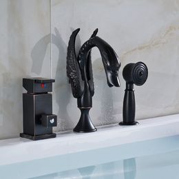 Robinet de salle de bains au design unique, vente en gros et au détail, poignées simples largement répandues, monté sur le pont avec mitigeur d'évier Black Swan, bronze huilé