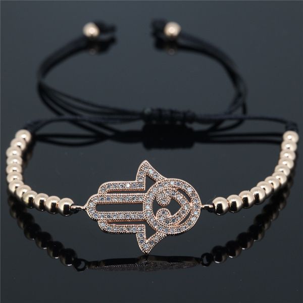 Vente en gros de bracelets à breloques - Bracelet Anil Arjandas, mosaïque CZ Crystal Sideway Hamsa boule ronde perles en laiton tressage bracelet en macramé pour Wom