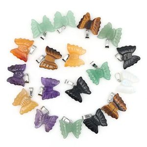 Gros Animal mignon papillon pendentif pierre de guérison naturelle animal cristal collier de charmes pour la fabrication de bijoux à bricoler soi-même