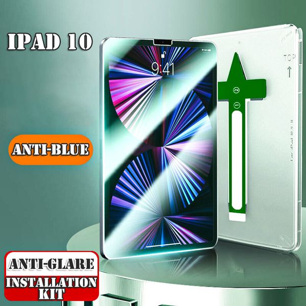 Venta al por mayor Anti-bule como Protector de pantalla de vidrio templado para tableta para iPad Pro 10.2 11 12.9 Con guía de instalación fácil Aplicador de instalación de marco ajuste rápido