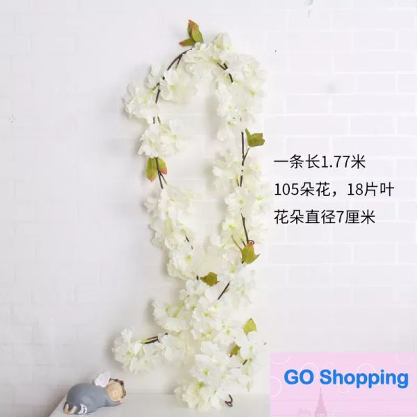 Venta al por mayor flores de cerezo artificiales flor vid hiedra imitación Floral cuerda falsa colgante jardín decoración del banquete de boda