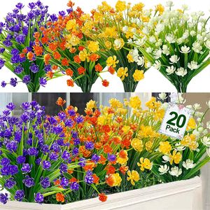 Fleurs artificielles en gros pour l'extérieur Fleurs en plastique Décoration Résistant aux UV Faux Fleurs Arbustes Plantes Artificielles pour Intérieur Extérieur Jardin Maison Mariage