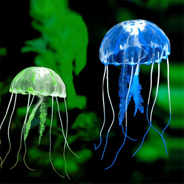 Al por mayor de la nadada artificial brillante efecto de medusas acuario de pescados de la decoración del tanque submarino planta viva luminosa ornamento paisaje acuático
