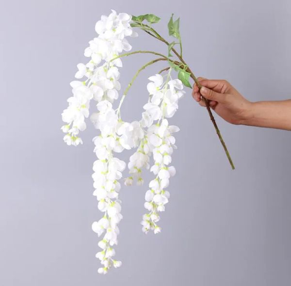 Fleur de glycine artificielle en soie, 5 fourchettes de 110cm de long, neuf couleurs au choix, vigne suspendue, vente en gros, 2024304