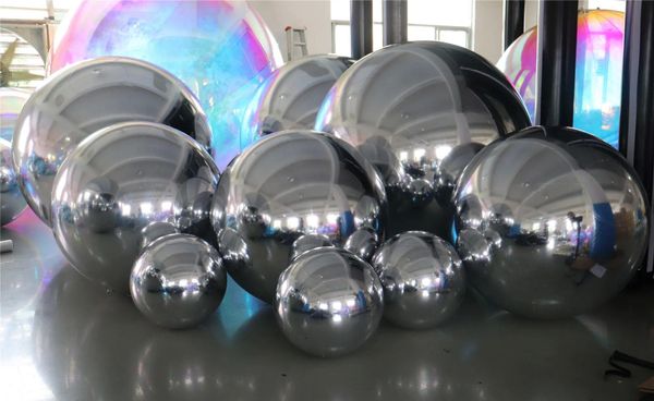 wholesale Boule de miroir gonflable géante réfléchissante argentée attrayante décoration sphères de miroir gonflables extérieures ballon suspendu LL
