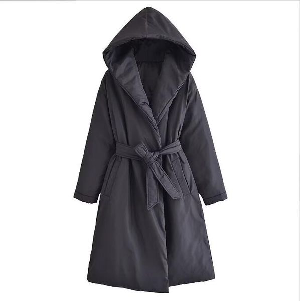 Vente en gros d'automne nouvelle ceinture manteau long en coton à capuche