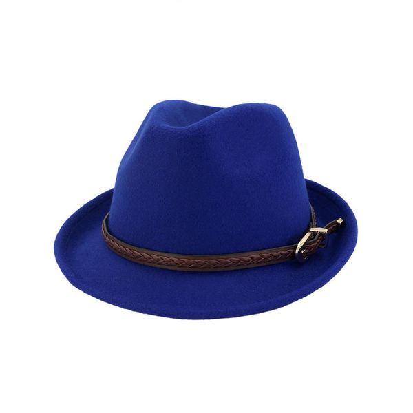 Venta al por mayor Otoño Invierno hombres mujeres moda Vintage lana fieltro Fedora sombreros Roll Edge Jazz sombrero con hebilla de cinturón para fiesta de iglesia