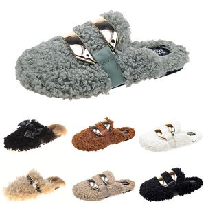 Groothandel Herfst Winter Womens Slippers Metalen Ketting All Inclusive Wool Slipper voor Vrouwen Buitenslijtage Plus Big Szie Muller Half Drag Schoenen EUR 35-40