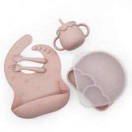 Gros bébé alimentation vaisselle ensemble cuillère souple sans BPA aspiration Silicone plaque enfant en bas âge bol étanche bébé bavoirs couvercles dodgers