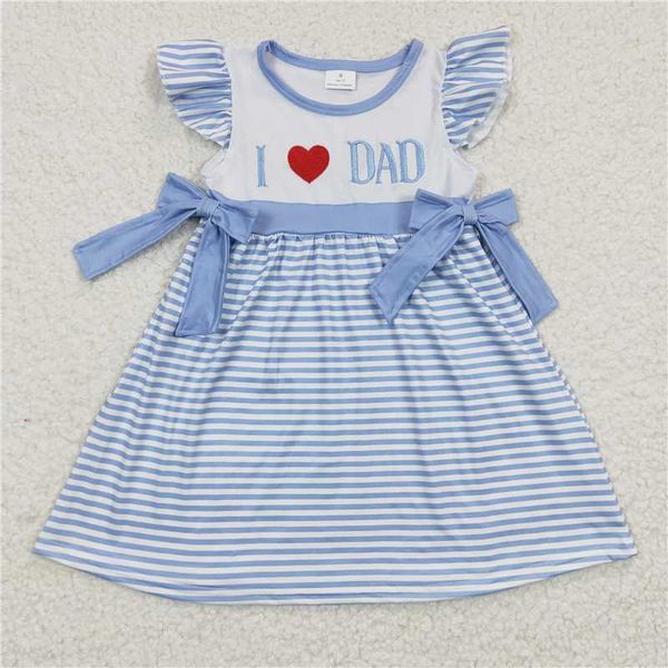 Gros bébé fille broderie j'aime papa manches courtes robe enfant enfants bambin bleu rayé vêtements