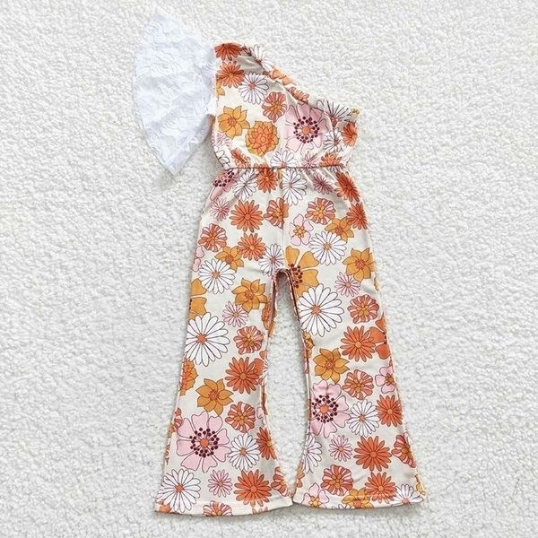 Vente en gros bébé fille combinaison florale enfant en bas âge enfants dentelle une épaule une pièce vêtements enfants pantalons barboteuse 231226