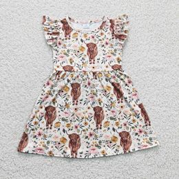 Gros Bébé Fille Western Highland Vache Robe Enfants Manches Courtes Fleur Enfants Infant Toddler Floral Vêtements