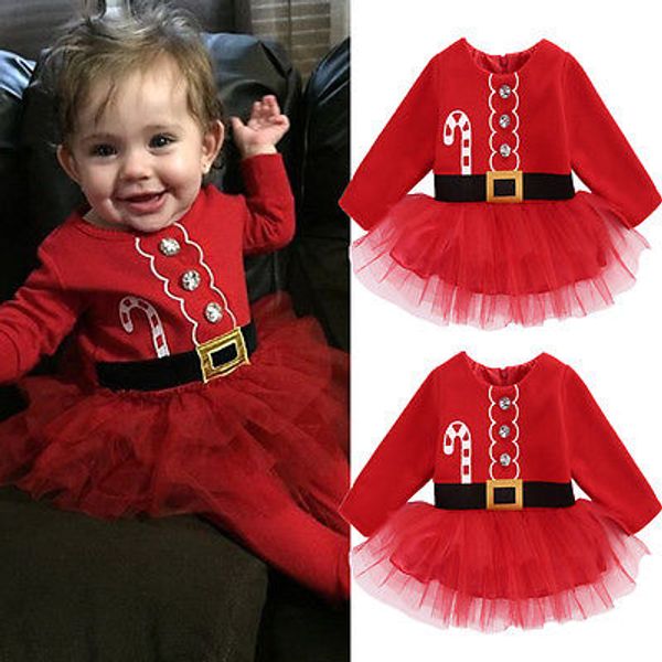 Venta al por mayor- Baby Girls Dress Kids Baby Girl Fleece Tops Tulle Tutu Dress Party Ropa de Navidad Trajes Traje 0-2T