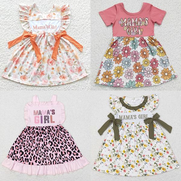 En gros, bébé filles robe printemps été à manches courtes et à manches à manches genoux robes de mode maman boutique fille 240326