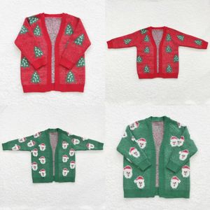 Venta al por mayor Baby Girls Mangas largas Navidad Santa Tree Coat Niños Lana Niños Niño Suéter Cardigan Rojo Verde Ropa 231228