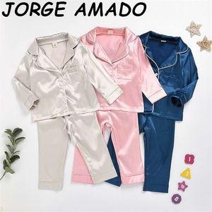 Gros bébé pyjama ensembles garçon fille maison ensemble 2 pièces tenues couleur pure Bourette à manches longues vêtements de nuit vêtements 1-7T E20297 210610