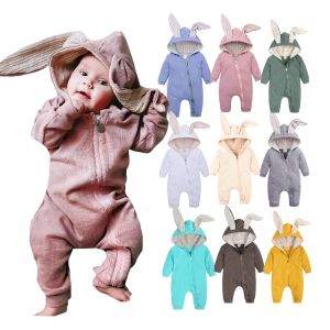 Groothandel Baby Romper Pasgeboren Baby Girls Boys Katoen Katoen gebreide Jumpsuit Rabbit Ear Babykleding met lange mouwen