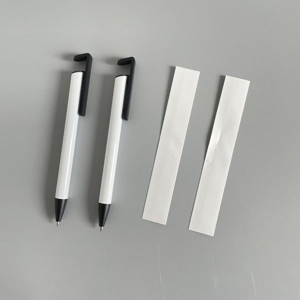 Gros stylo à bille pour sublimation blanc stylo à bille Shrink Warp support de téléphone stylos Promotion école bureau fournitures d'écriture dh4500