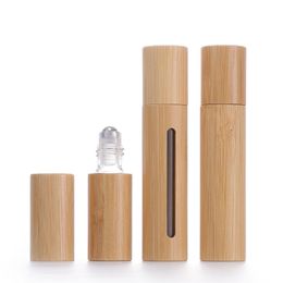 Wholesale Bamboo Roll On Bottle Open Window Creative Glass Essential Oil Bottles Portable Empty Cosmetic Bottle