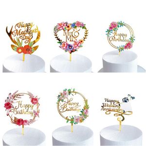 Bannières en gros 14 Styles Cupcake Topper Flower Toppers Choix pour les décorations d'anniversaire Home Party Anniversaire Fête des Mères Gâteau Décorer