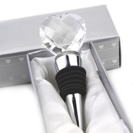 Groothandel Bar Tools 100 stcs Elegant Crystal Heart Wine Stopper Silver Box Barware Gunsten Jubileum Event Party Geschenken SN4563