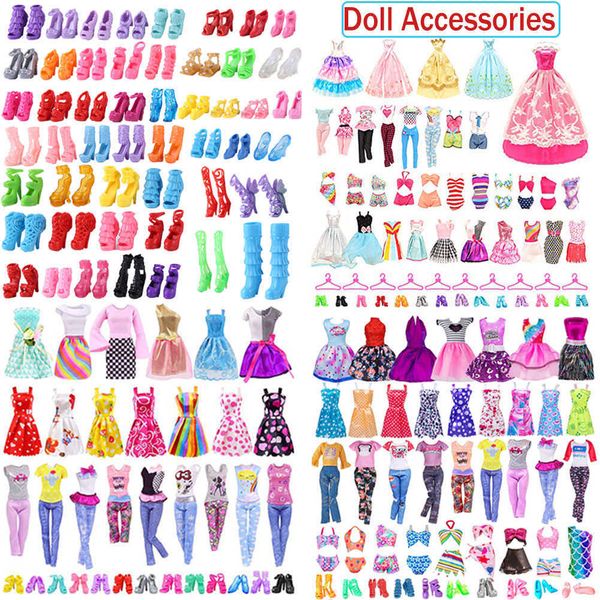 Gros Barbies Poupée Vêtements Accessoires Mixte Mini Dress Up Set Mode Fille Américaine Chaussures À Talons Hauts Maison De Poupée Enfants Jouet Cadeaux De Fête