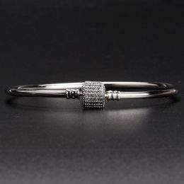 Gros-Barrel Pave CZ Diamond Bangle Luxury Designer Jewelry avec boîte d'origine pour Pandora 925 bracelet en argent sterling dames