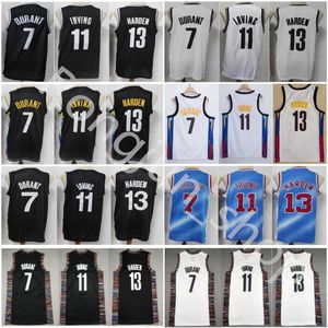 Groothandel basketbal 13 James Harden Jersey 7 Kevin Durant 11 Kyrie Irving City Verdiende klassieke witte zwart blauwe heren Kids Jeugd