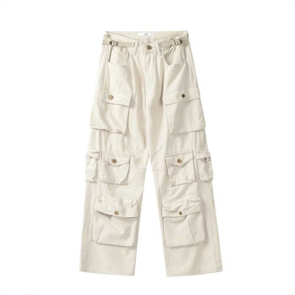 Pantalones de algodón de jogging de beige al por mayor Pantalones para hombres Corte de botas sueltas de la calle múltiples bolsillos holgados de carga