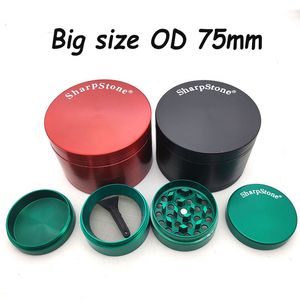 Vente en gros Meilleur 75mm 4pc CNC en alliage de zinc Sharpstone Grinder Tabac Cuillère Pipe Fumée Détecteur de Cigarette Broyage Fumée Broyeurs de Tabac pour Accessoires de Bong en Verre