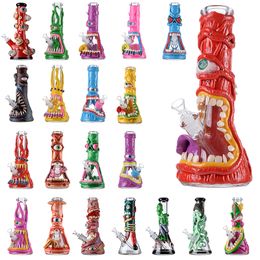 Gros Big Bongs Halloween Narguilés Bécher En Verre Bong Octopus Yeux Dents Huile Colorée Dab Rigs 7mm Épais Conduites D'eau 18mm Joint Droit Perc