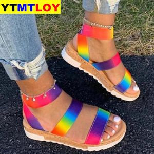 Sandales à plateforme multicolores pour femmes, grande taille 35-43, chaussures d'été arc-en-ciel Ins, à la mode, gladiateur ouvert, vente en gros