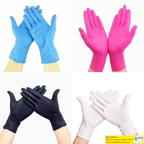 Venta al por mayor de guantes desechables de nitrilo negro, azul y blanco, sin polvo, sin látex, paquete de 100 piezas, guantes antideslizantes, guantes antiácidos FY9518