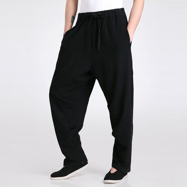 Vente en gros - Pantalon Wu Shu traditionnel pour hommes chinois noirs Pantalon en lin de coton Loisirs Pantalon ample S M L XL XXL XXXL 2601-1