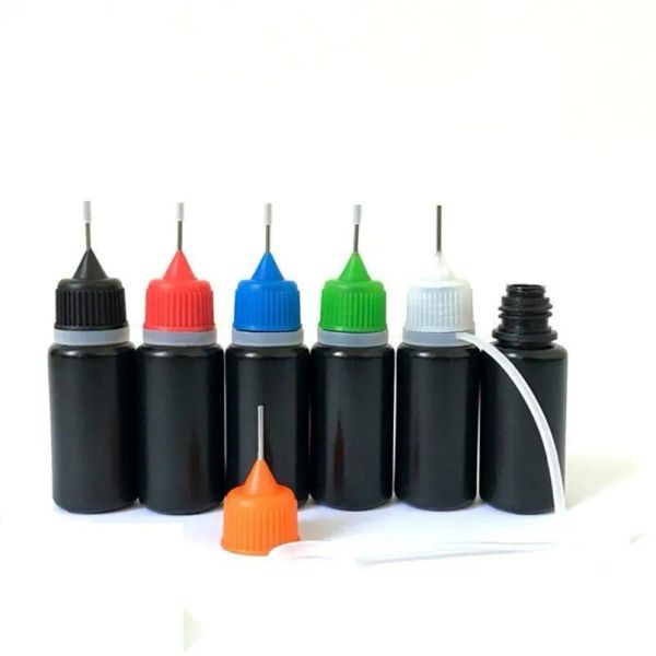 wholesale Bouteille d'aiguille de couleur noire E Liquide 5 ml 10 ml 30 ml Bouteilles de remplissage en plastique souple vides LDPE Compte-gouttes compressible Jus d'aiguille à pointe LL