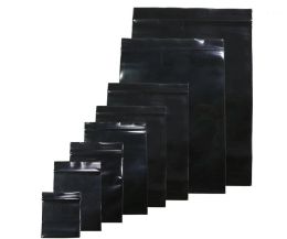 wholesale Sacs en plastique auto-scellants de couleur noire sacs en poly sacs à fermeture éclair sac d'emballage de stockage noir 10x15cm 20x30cm1 LL