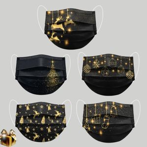 wholesale Máscara desechable negra Diseñador de moda para adultos Imprimir Árbol de Navidad dorado Mascarillas faciales 3 capas Protección no tejida