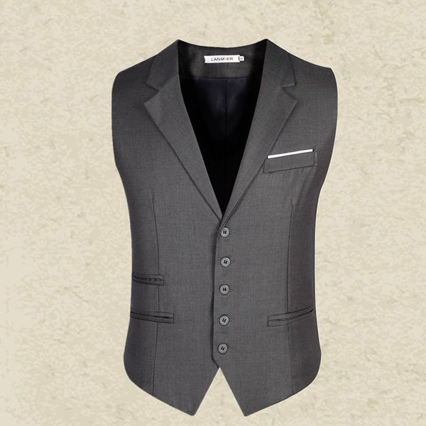 Al por mayor-Chaleco de traje gris negro para hombre 2016 caballero delgado de los hombres Chaleco blazer Tops Ropa de marca Traje sin mangas de negocios Vestido Chaleco hombre