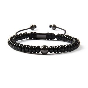 Bijoux noirs en pierre d'onyx noire plate naturelle, avec perles en laiton de 8mm, Bracelet en macramé pour hommes, vente en gros, nouvel arrivage