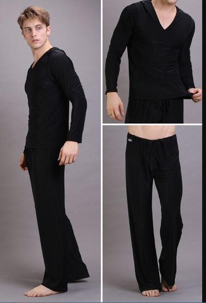 Al por mayor-Pijamas de los hombres negros cómodos albornoces casuales sin mangas Viscosa sexy Bata con capucha homewear para hombre sexy ropa de dormir ropa de salón