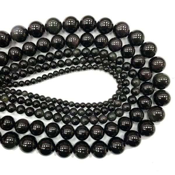 Beads de piedra de Gema Natural de Obsidiana Negra Al por mayor que fabrican DIY Pulseras para mujeres Collar Charmas 4/6/8/10/12/14 mm