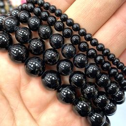 Groothandel Black Tourmaline Round Natural Gem Stone kralen voor sieraden maken DIY Dames Bracelet ketting Charms 4/6/8/10/12 mm